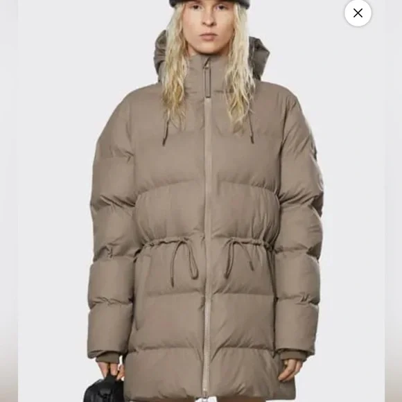 NWT- Oversized Rains Women's Waterproof Hooded Drawstring Puffer Coat UNISEX - Picture 3 of 11